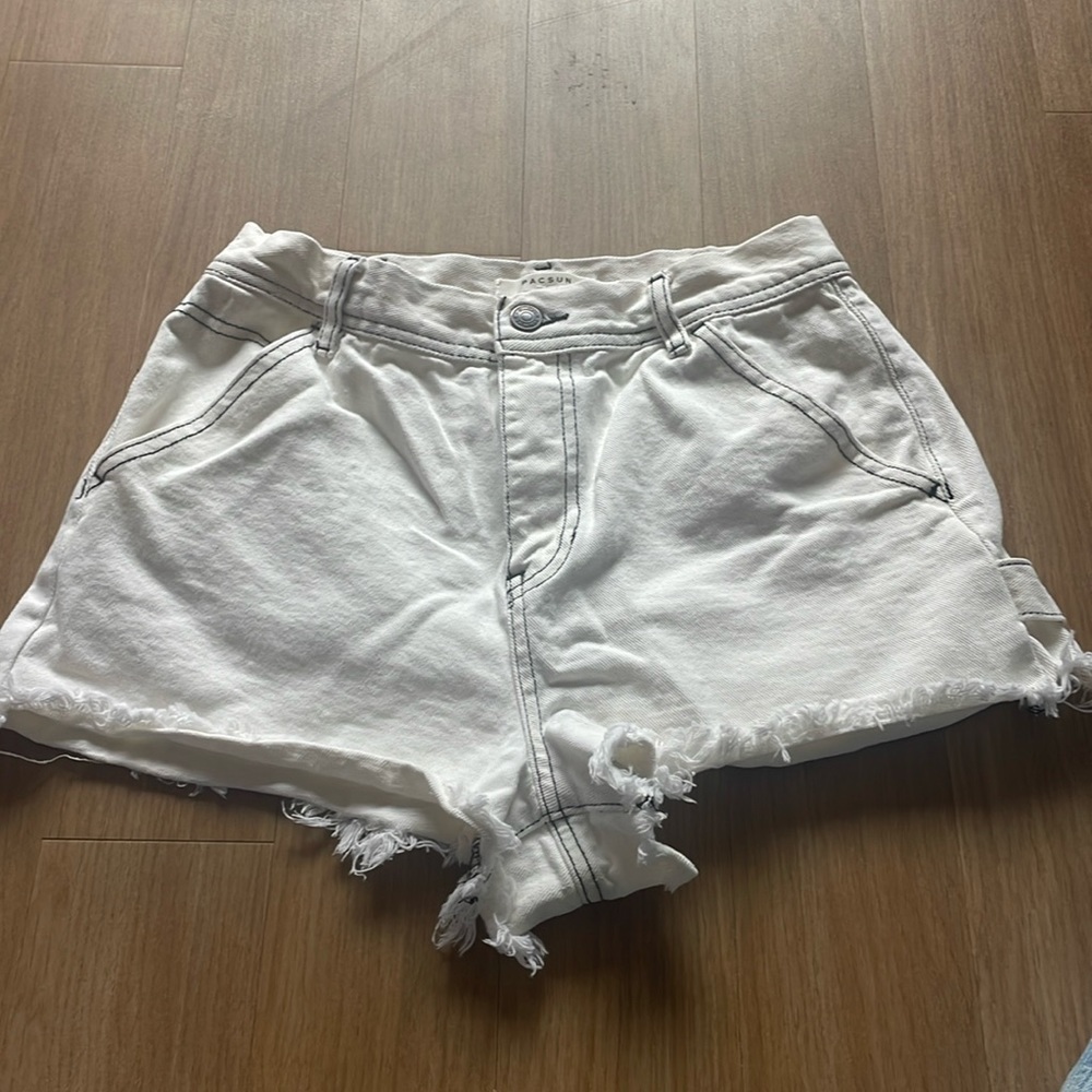 Pacsun, Size: 26, White+Black Lined, Shorts, Fringed